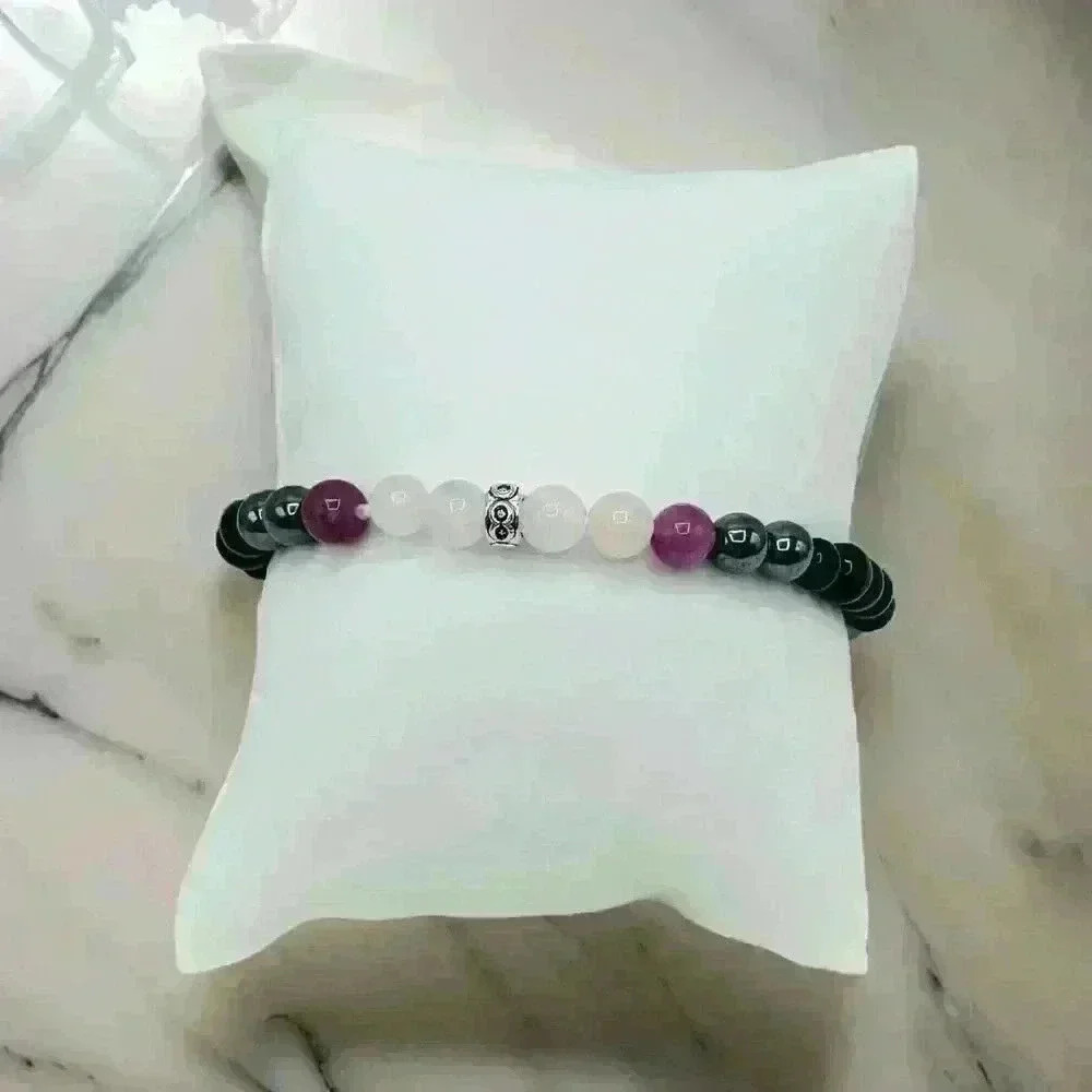 Black, Violet & Pink 6mm Stones beaded Bracelet